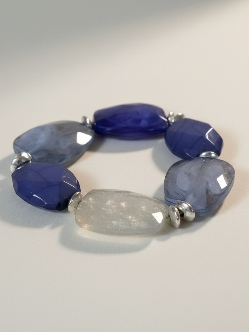 Blue and White Beaded Stretch Bracelet - Elegant Women’s Jewelry
